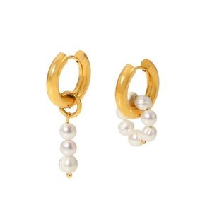 geometric earrings in gold-plated stainless steel, imitation pearls